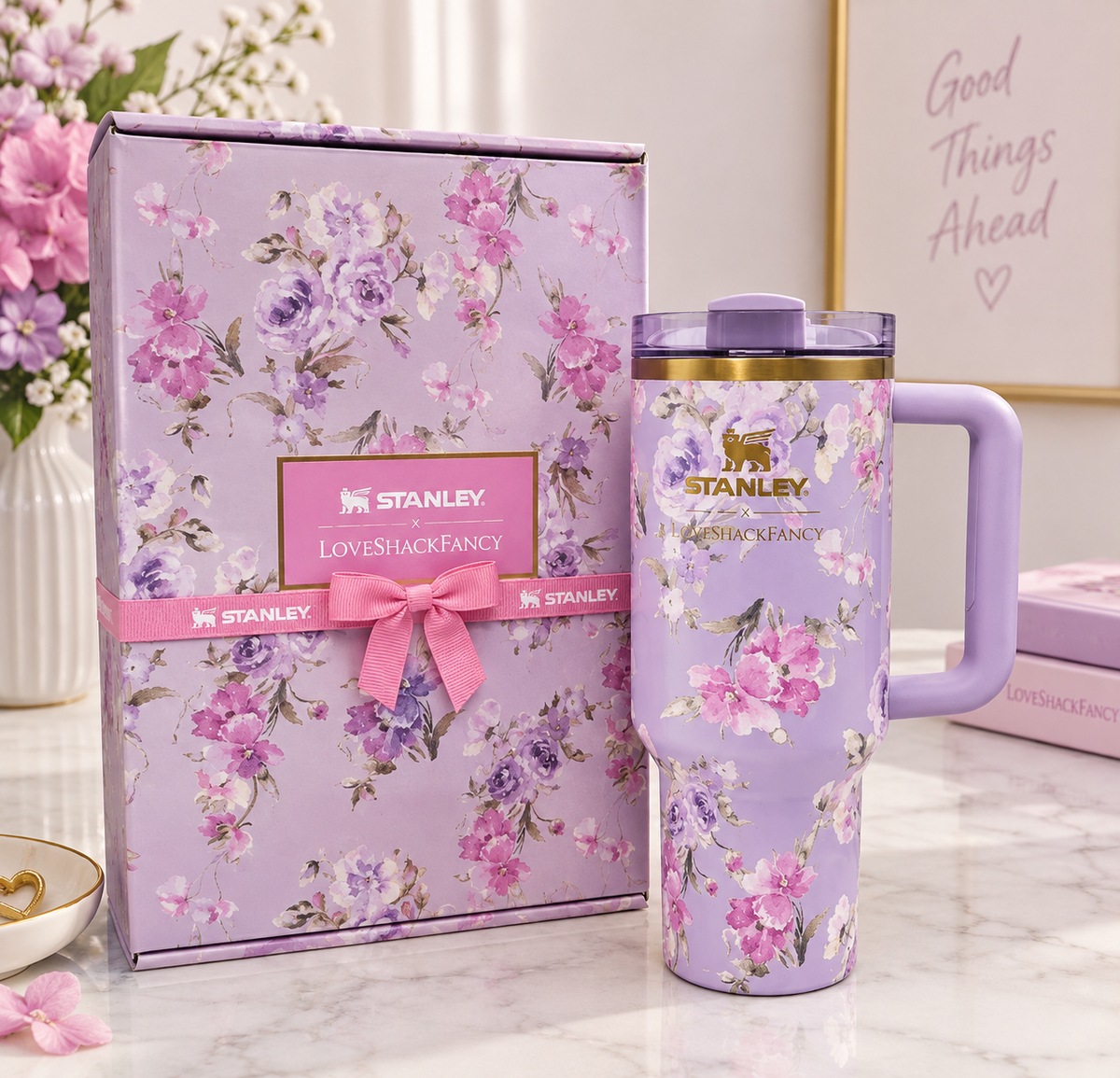 Stanley x LoveShackFancy Happy Thoughts 40 oz Quencher – Rosa Beaux Purple