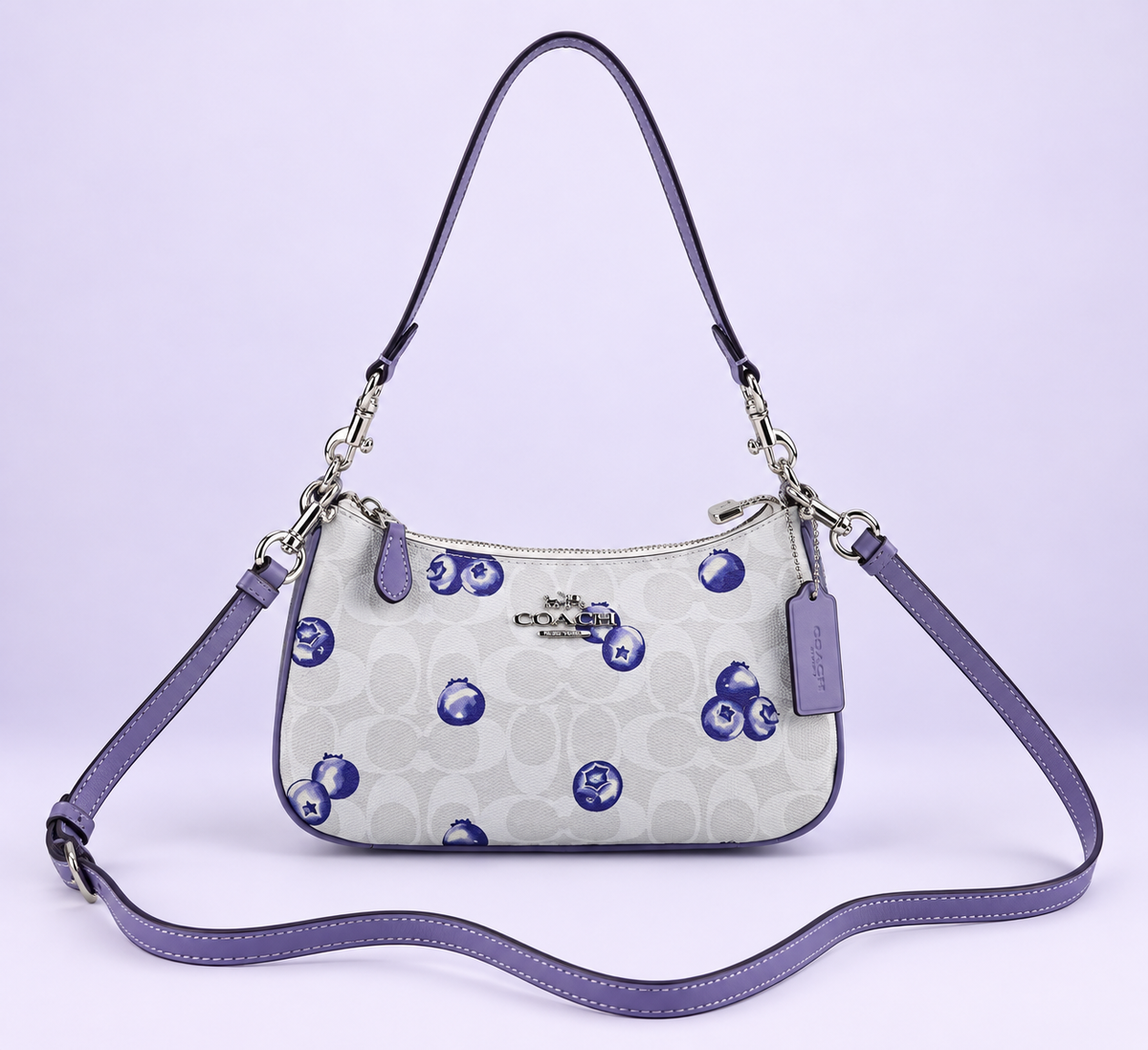 COACH Teri 2-Way Shoulder Bag Signature Canvas Blueberry Print CR292 New