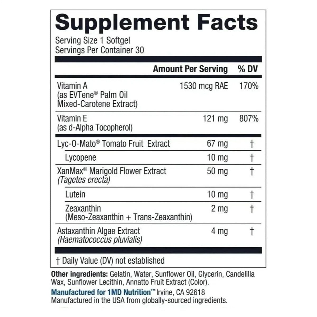 1MD Nutrition VisionMD Eye Supplement – 30 Softgels