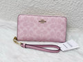 COACH CW778 Long Zip-Around Wallet – Signature Canvas & Leather, Powder Pink