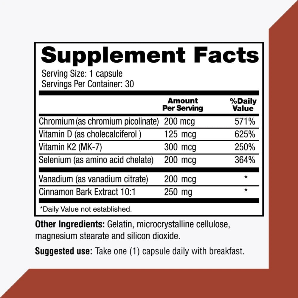 CinnaChroma Vitamin K2 Blood Sugar Balance Supplement – 30 Capsules