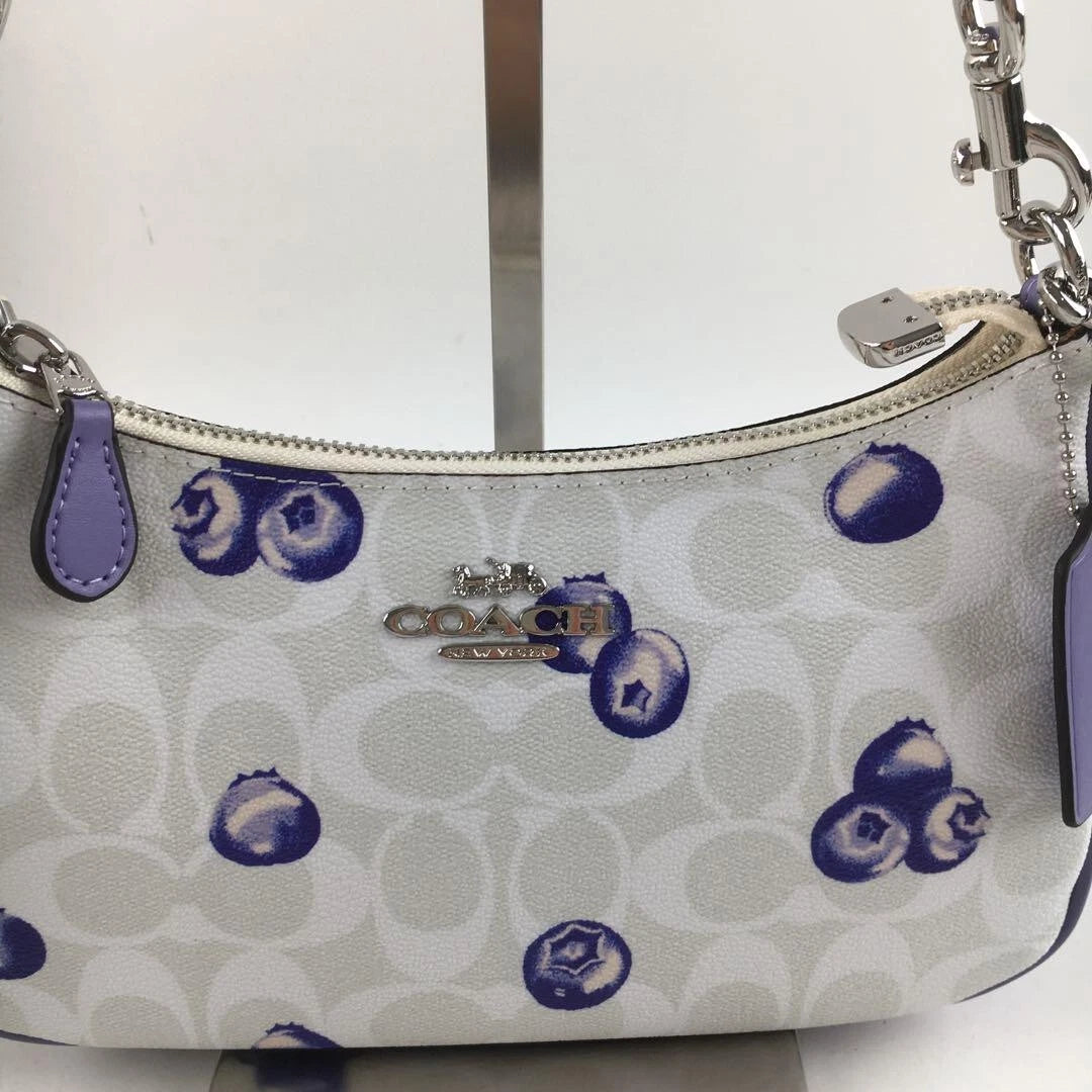 COACH Teri 2-Way Shoulder Bag Signature Canvas Blueberry Print CR292 New