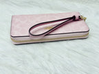 COACH CW778 Long Zip-Around Wallet – Signature Canvas & Leather, Powder Pink