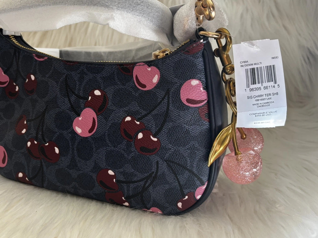 Coach Teri Shoulder Bag Signature Canvas Cherry Print CY694