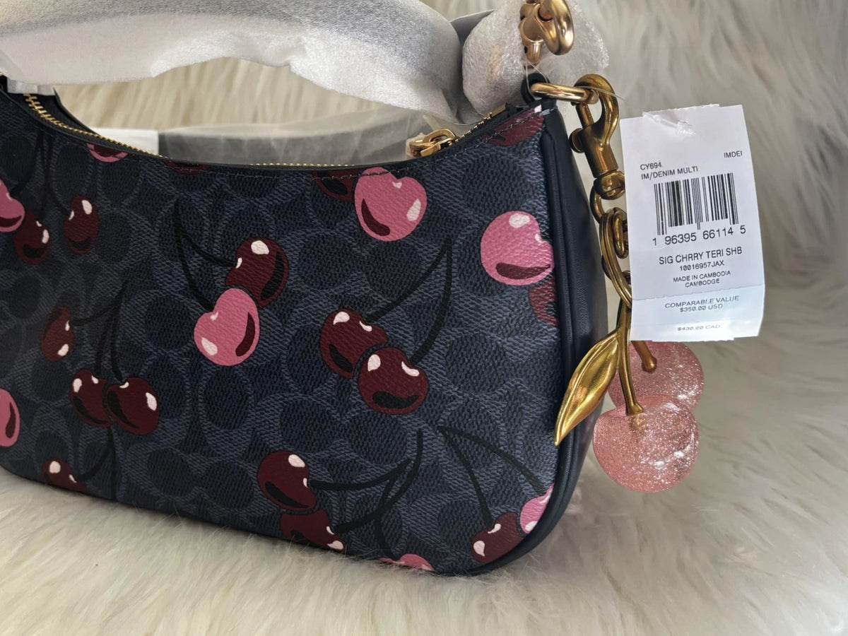 Coach Teri Shoulder Bag Signature Canvas Cherry Print CY694