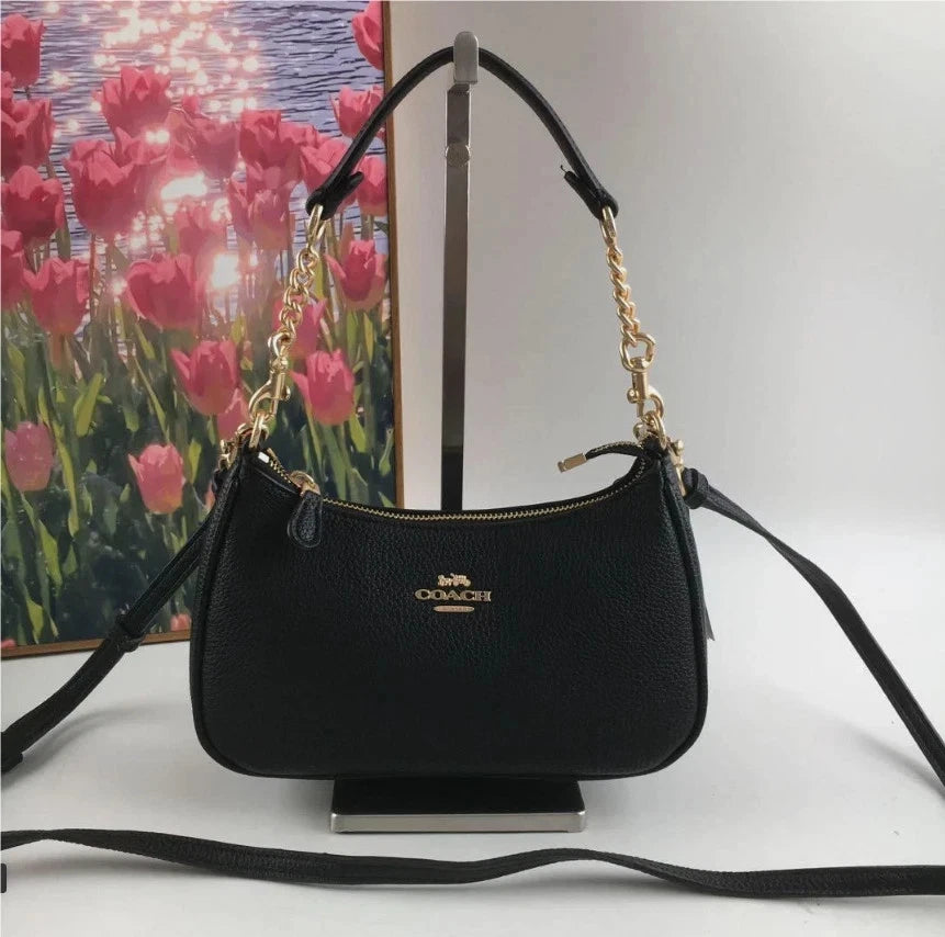 COACH Teri Shoulder Bag CA209 – Black Signature Canvas Crossbody Purse